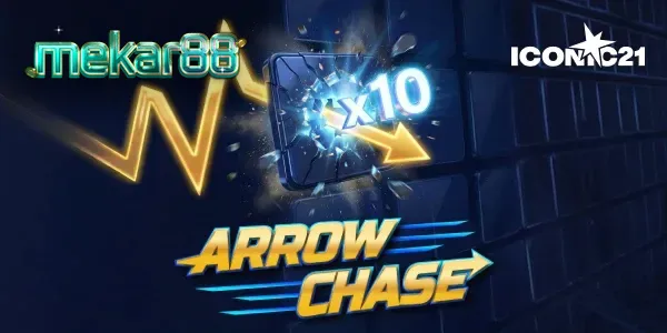 Tampilan antarmuka permainan Arrow Chase yang menampilkan kisi-kisi blok pengali dan panah dinamis.